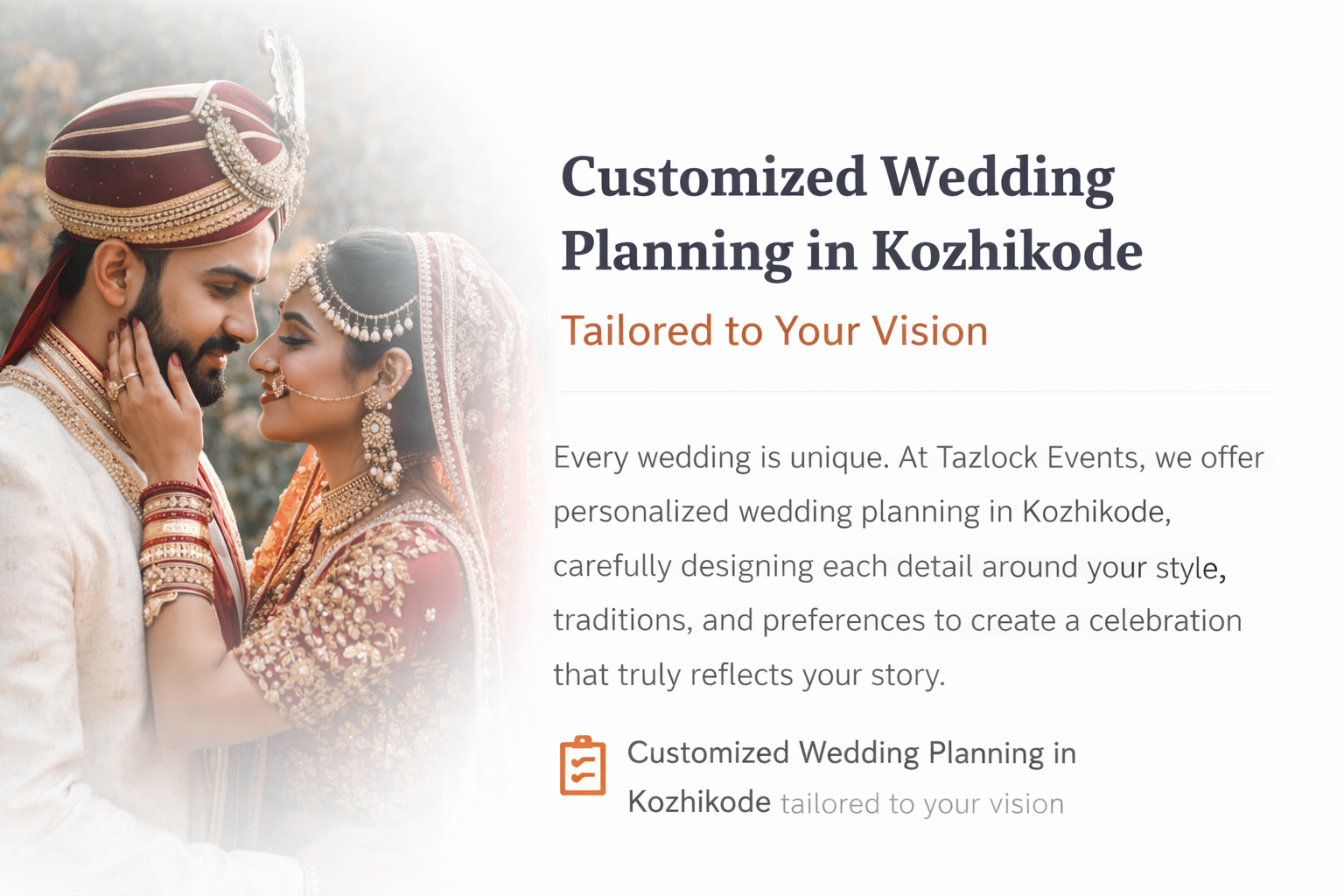 Bride and groom at a customized wedding planned by Tazlock Events in Kozhikode